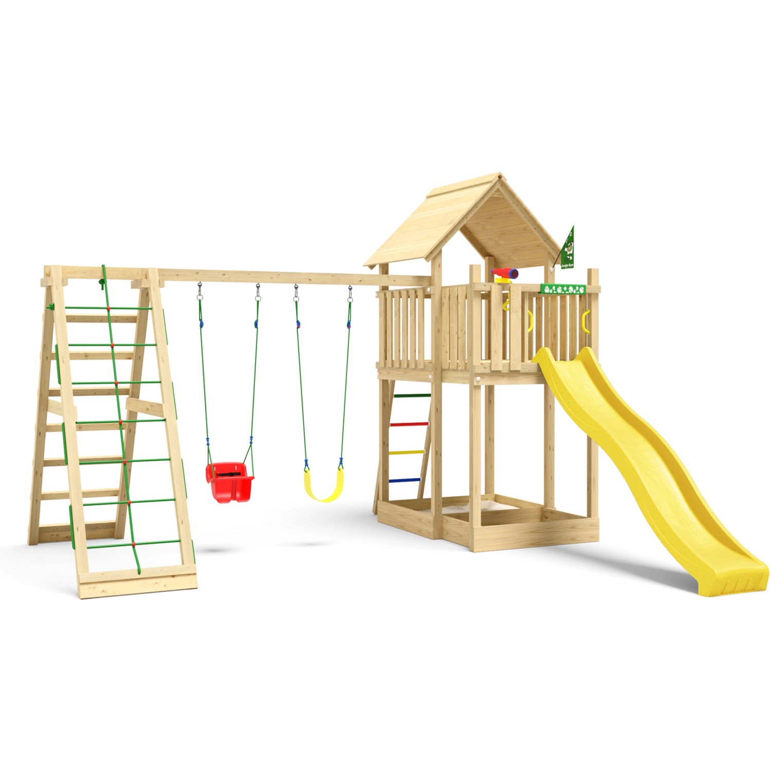 Jungle Gym Spiel Canopy Holz Doppelschaukel Kletterbock Rutsche Gelb günstig online kaufen