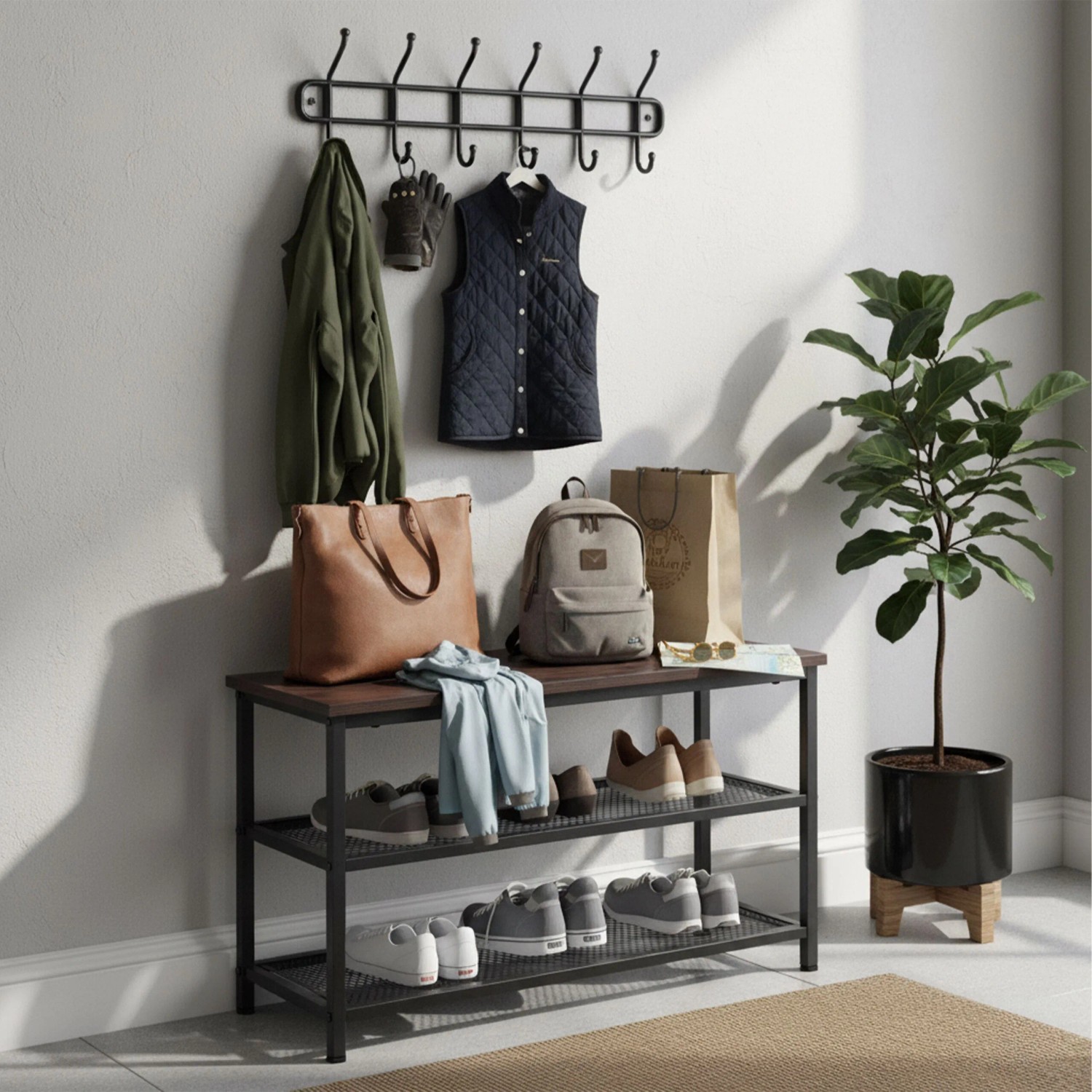 Relaxdays Schuhregal Eisen MDF Dunkelbraun für 6 Paar Schuhe 45 cm x 80 cm x 30 cm 5,7 kg_3