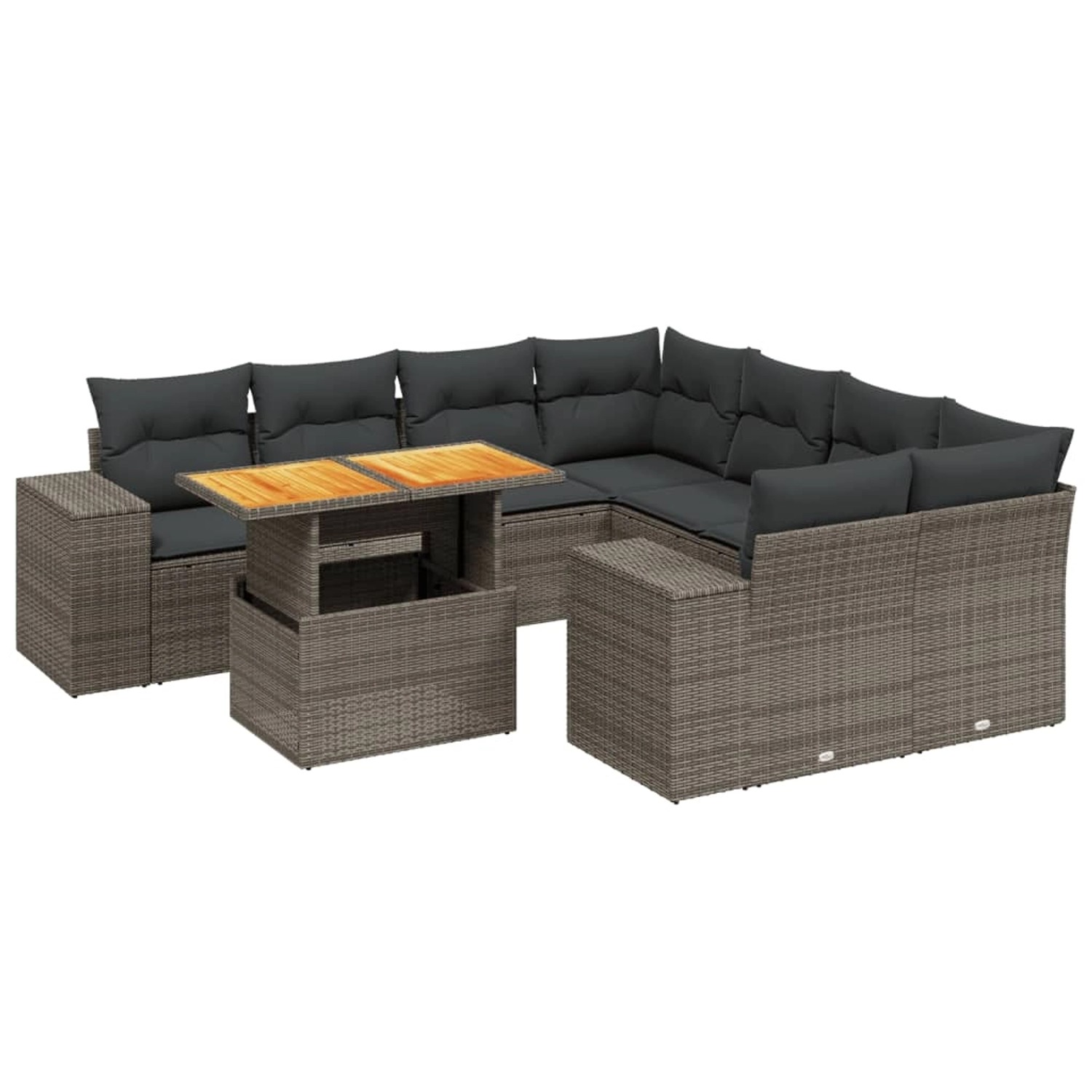 vidaXL 9-Tlg Garten-Sofagarnitur mit Kissen Grau Poly Rattan 3272565 günstig online kaufen