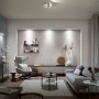Wohnzimmer mit Philips Hue Einbauspots Centura White & Color Ambiance, 3er Pack, in Weiß.