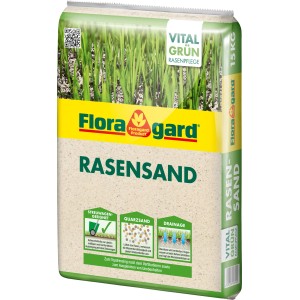 Sack Floragard Rasensand, 15 kg, gebrauchsfertiger Quarzsand zur Rasenpflege und Verbesserung der Drainage.