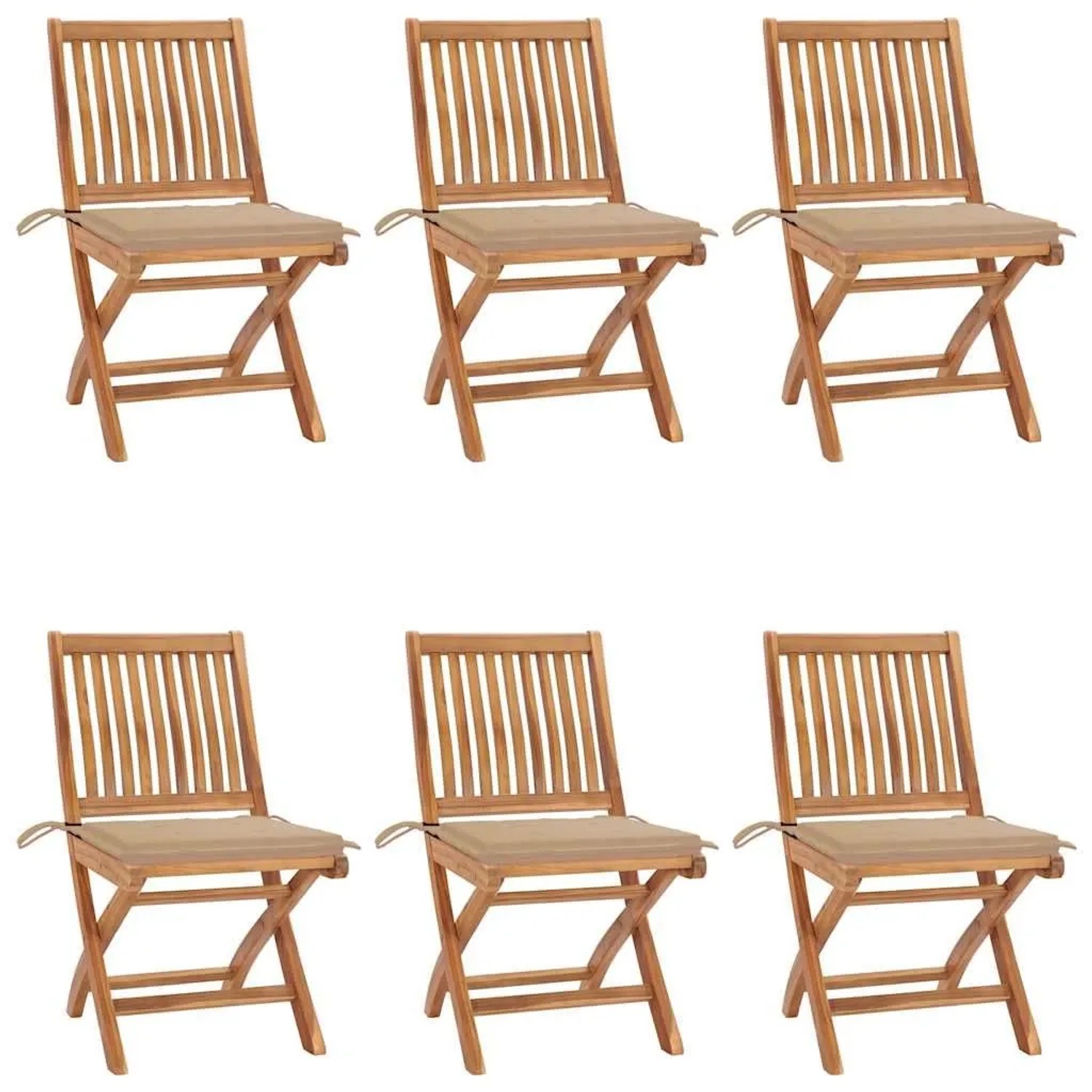 vidaXL Klappbare Gartenstühle mit Kissen 6 Stk Massivholz Teak 3072837