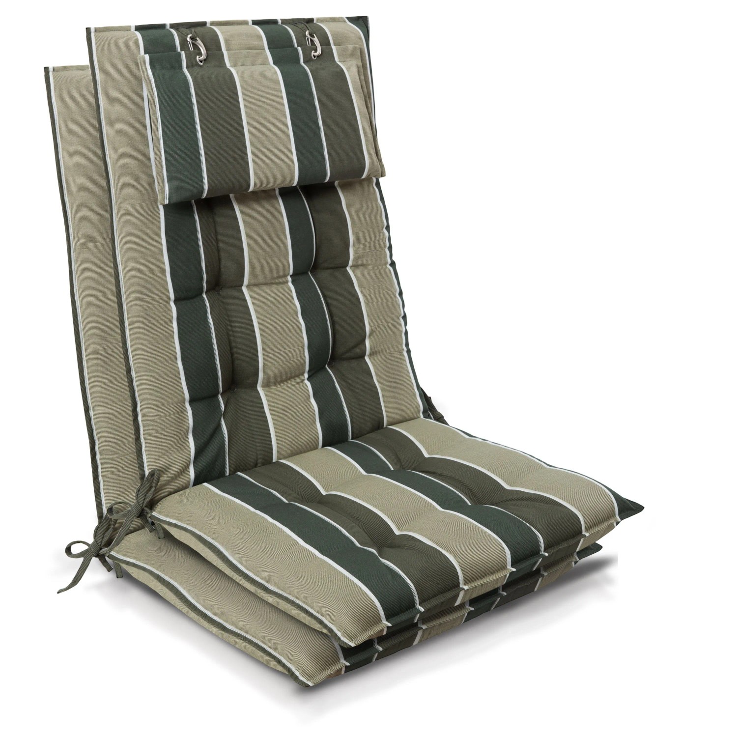 Beautissu 2er Set Sun-HL Hochlehner Auflage 120x50x8cm Grün-Gestreift