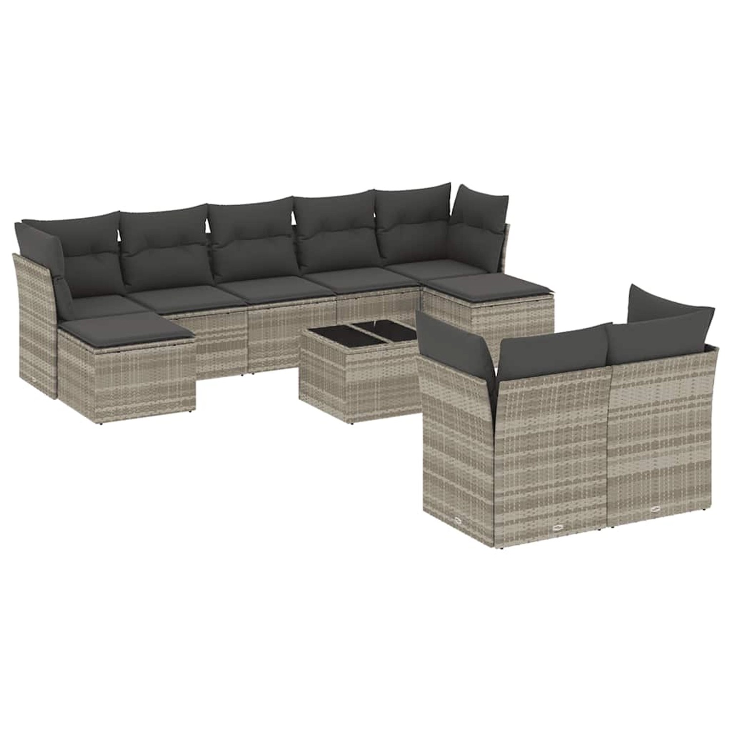 vidaXL 10-Tlg Garten-Sofagarnitur mit Kissen Hellgrau Poly Rattan 3250161 günstig online kaufen