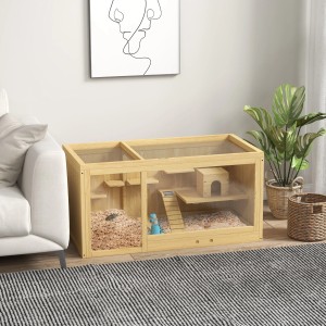 PawHut Hamsterkäfig 100cm aus Holz mit Schaukeln und Leitern. Nagerstall mit Zubehör.