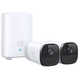 Eufy S221 2er-Set: Kabellose Überwachungskameras mit HomeBase in Weiß.