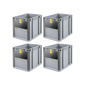PROREGAL SuperSparSet: 4 graue Euroboxen NextGen Insight Cover, 30 Liter, mit gelben Details.