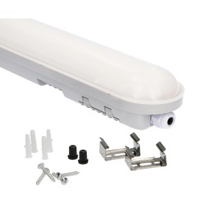 Graue LED-Wannenleuchte Strip 150cm mit Zubehör für Feuchträume.