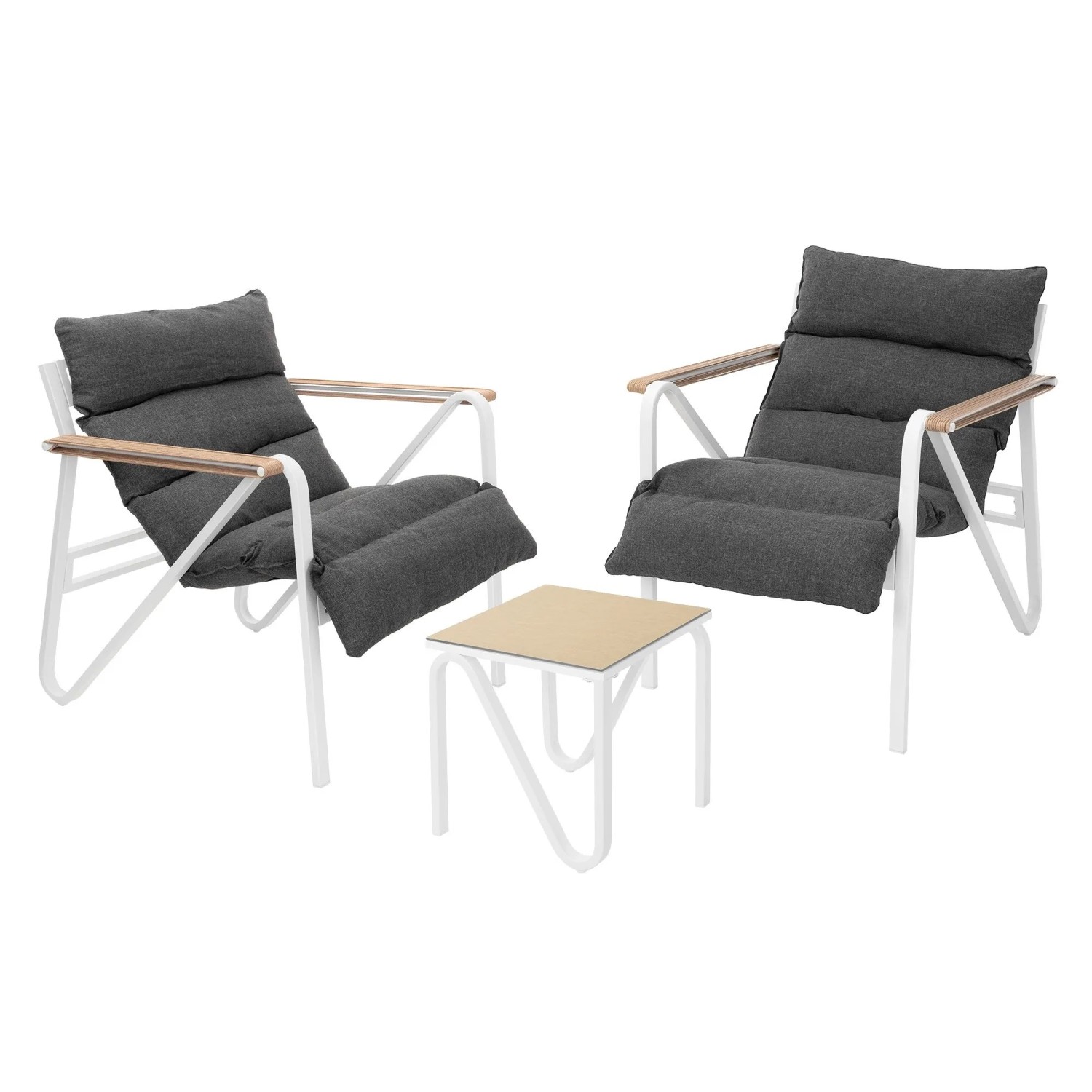 ML-Design Gartenmöbel Set 3 tlg Weiß-Grau mit 2 Stühlen & Tisch