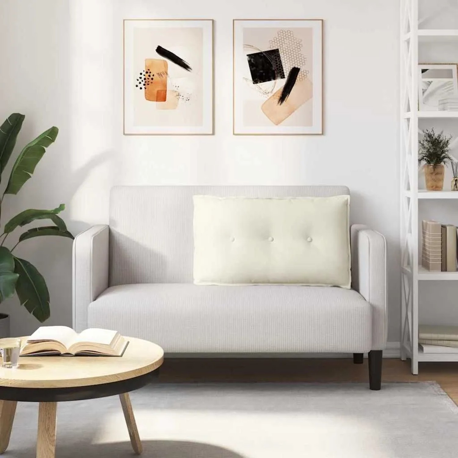 Cremefarbenes vidaXL Rückenkissen (80x50 cm) aus Cordstoff auf Sofa.