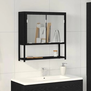 vidaXL Spiegelschrank in Schwarz Eichen-Optik, 60x60cm, mit zwei Türen und zusätzlichem Regal.