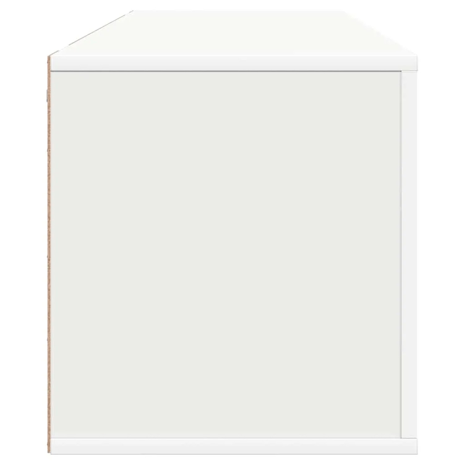Weißer vidaXL Wand-Schuhschrank aus Holzwerkstoff. Detail der glatten Oberfläche und Materialkante. Schuhkommode.
