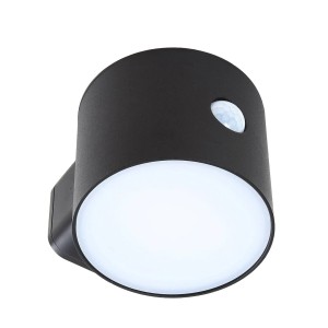 Schwarze Lindby LED Solarleuchte Amren mit Bewegungsmelder für den Außenbereich.