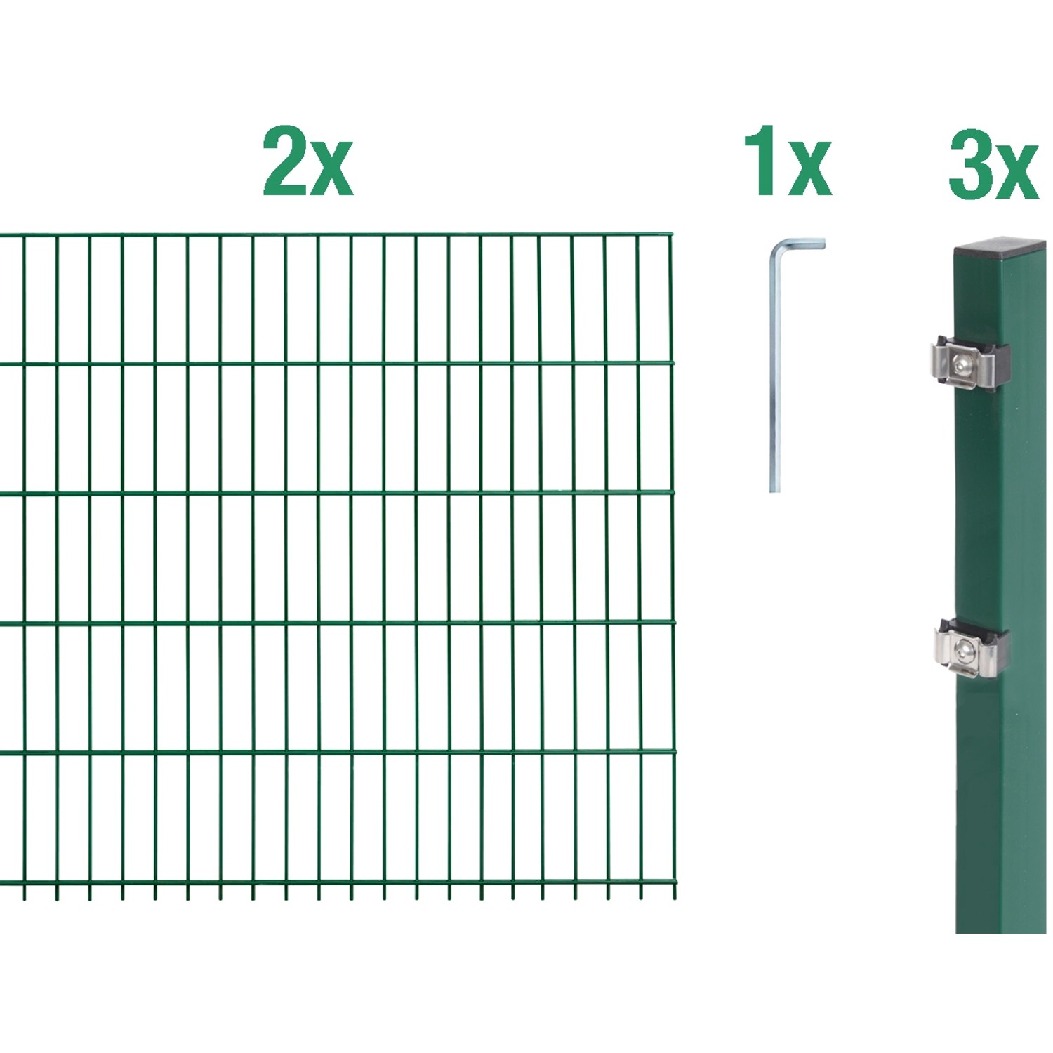 Metallzaun Grund-Set Doppelstabmatte verz. Grün beschichtet 2 x 2 m x 1 m