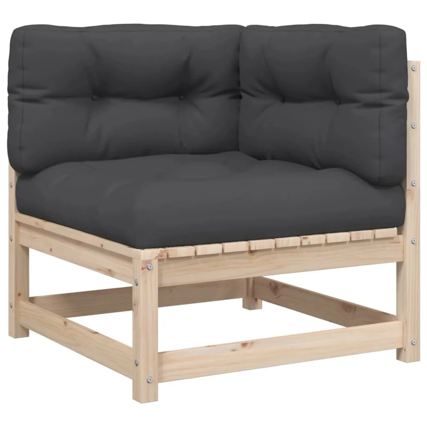 vidaXL 3-Tlg Garten-Sofagarnitur aus Kiefernholz mit anthrazitfarbenen Kissen.