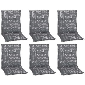 6er-Set graue Beo Sitzauflagen Bellona für Niedriglehner mit Städte-Motiv.