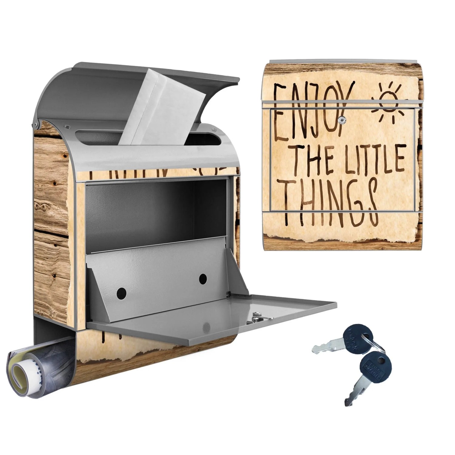 Banjado Design Briefkasten Silber Pulverbeschichtet 39x47x14cm 2 Schlüssel Mit Zeitungsfach Motiv Happy Day_5