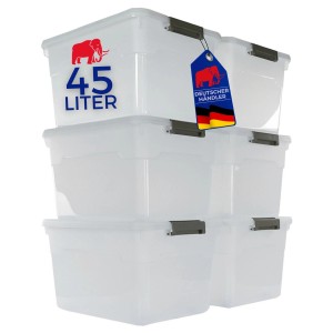 Proregal Aufbewahrungsbox Mit Deckel 45L 6er Set Groß Rollen Transparent Stapelbar Kunststoffbox Verschlussclips Stapelbox Aufbewahrungsbehälter