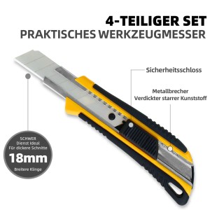 CCLIFE 4 Cuttermesser Set 18mm mit 20 Abbrechklingen Kartonmesser Mehrzweck Teppichmesser mit Sicherheitslock