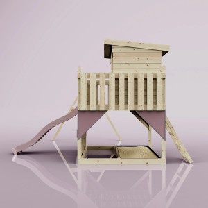 PolarPlay Spielturm Nils mit Rutsche, Schaukel und Sandkasten, Holz altrosa