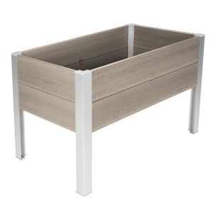 Silbergraues Dobar Hochbeet aus WPC mit Aluminiumfüßen, 91x50x60 cm. Ideal für Garten und Balkon.