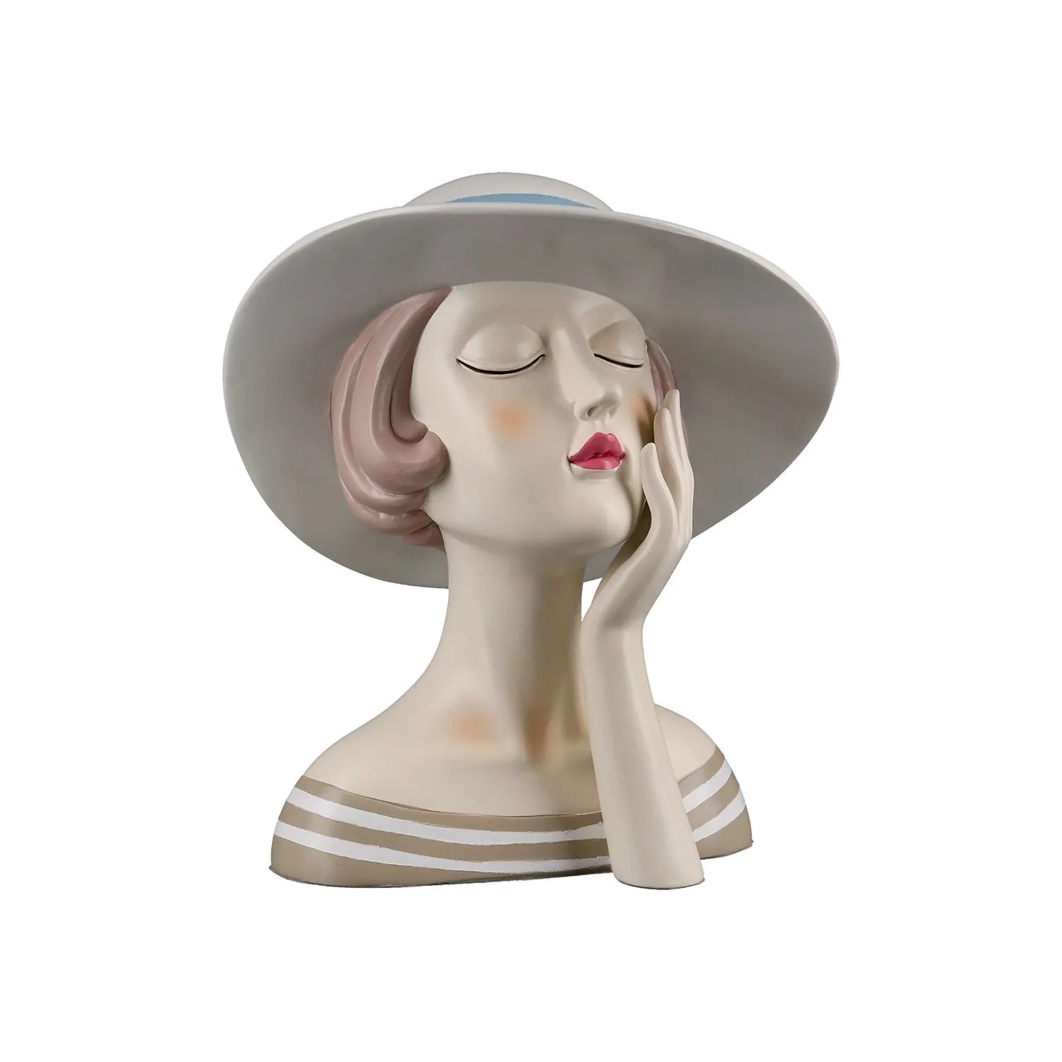 Gilde Figur Lady mit Weißem Hut Creme Weiß 18 cm x 16 cm