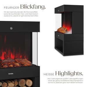 Tectake Elektrokamin Leora, Standkamin schwarz mit Flammeneffekt und Holzlagerfach.