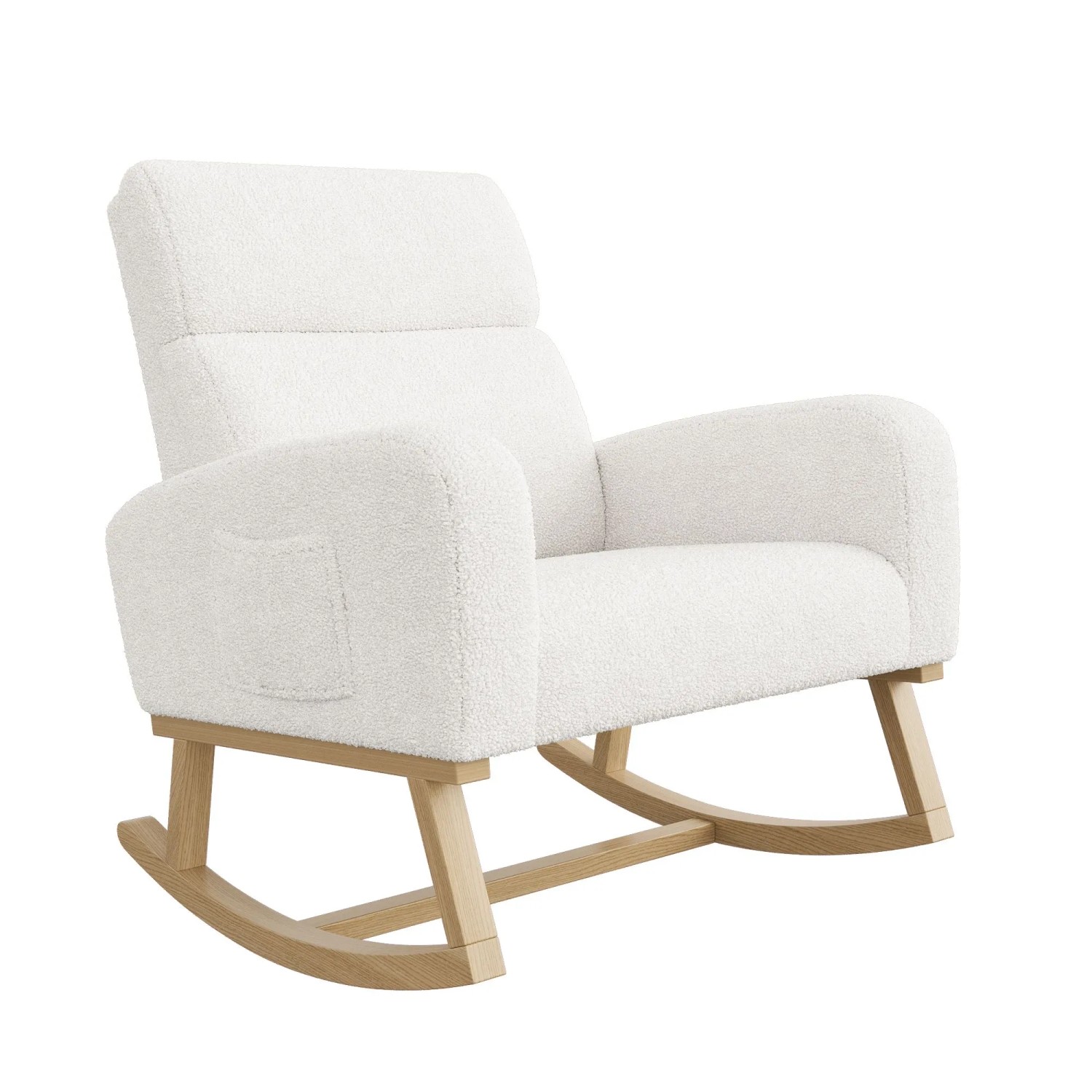PXloue Schaukelstuhl in Weiß mit Seitentaschen Teddy-Samt 79L x 69B x 87H cm