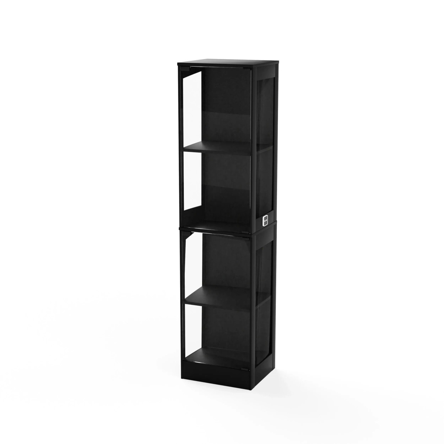 okwish Glasvitrine mit LED Beleuchtung Glastüren Sensor Stauraum 40x35x165cm Schwarz