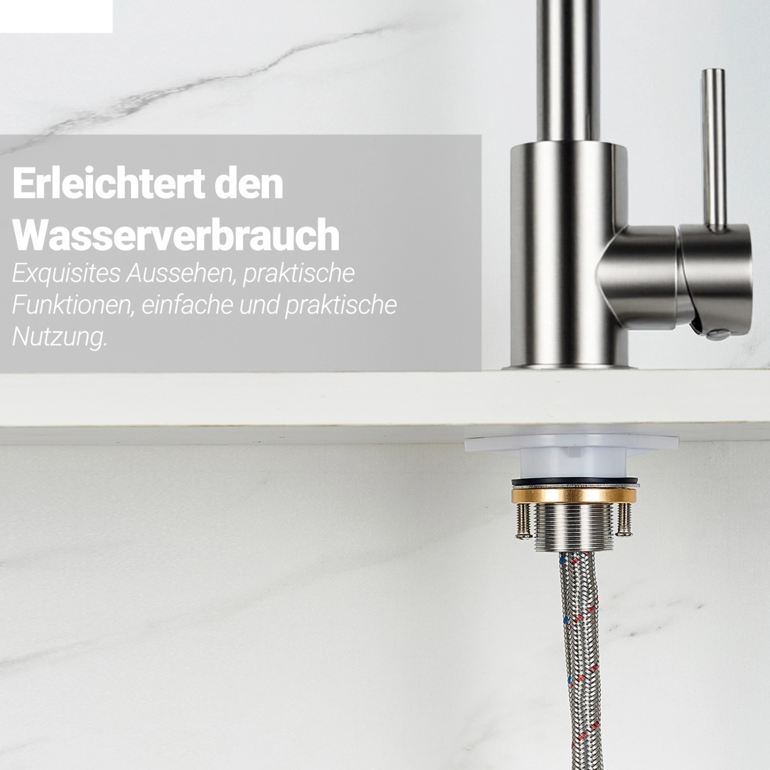 AICA Wasserhahn 360° Drehbare Wassersparende Silber Küchenarmatur Hochdruckfestes Design aus 304 Edelstahl Gefertigt Kaltes/Warmes Wasser_8