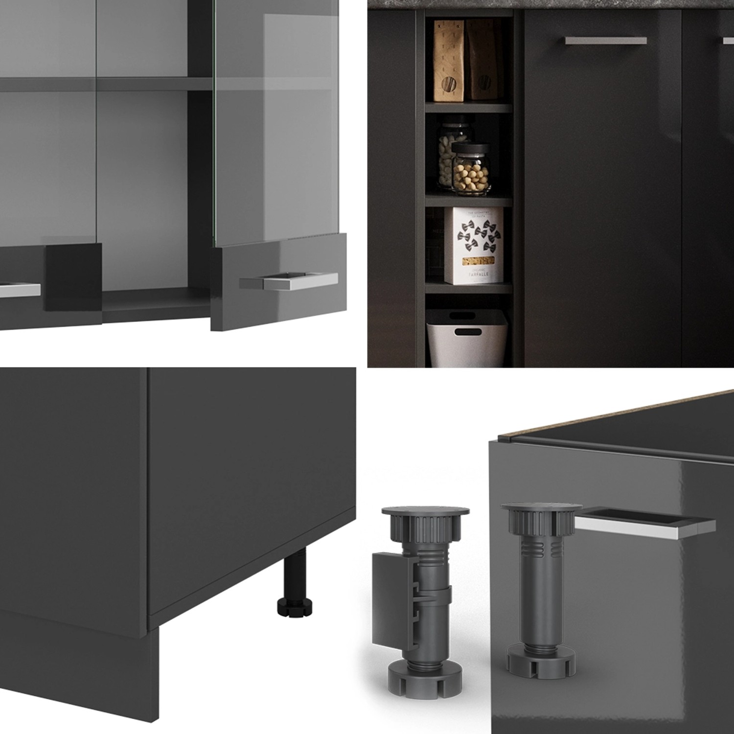 Vicco R-Line Singleküche, 160cm, Anthrazit Hochglanz/Eiche Dekor, Details.