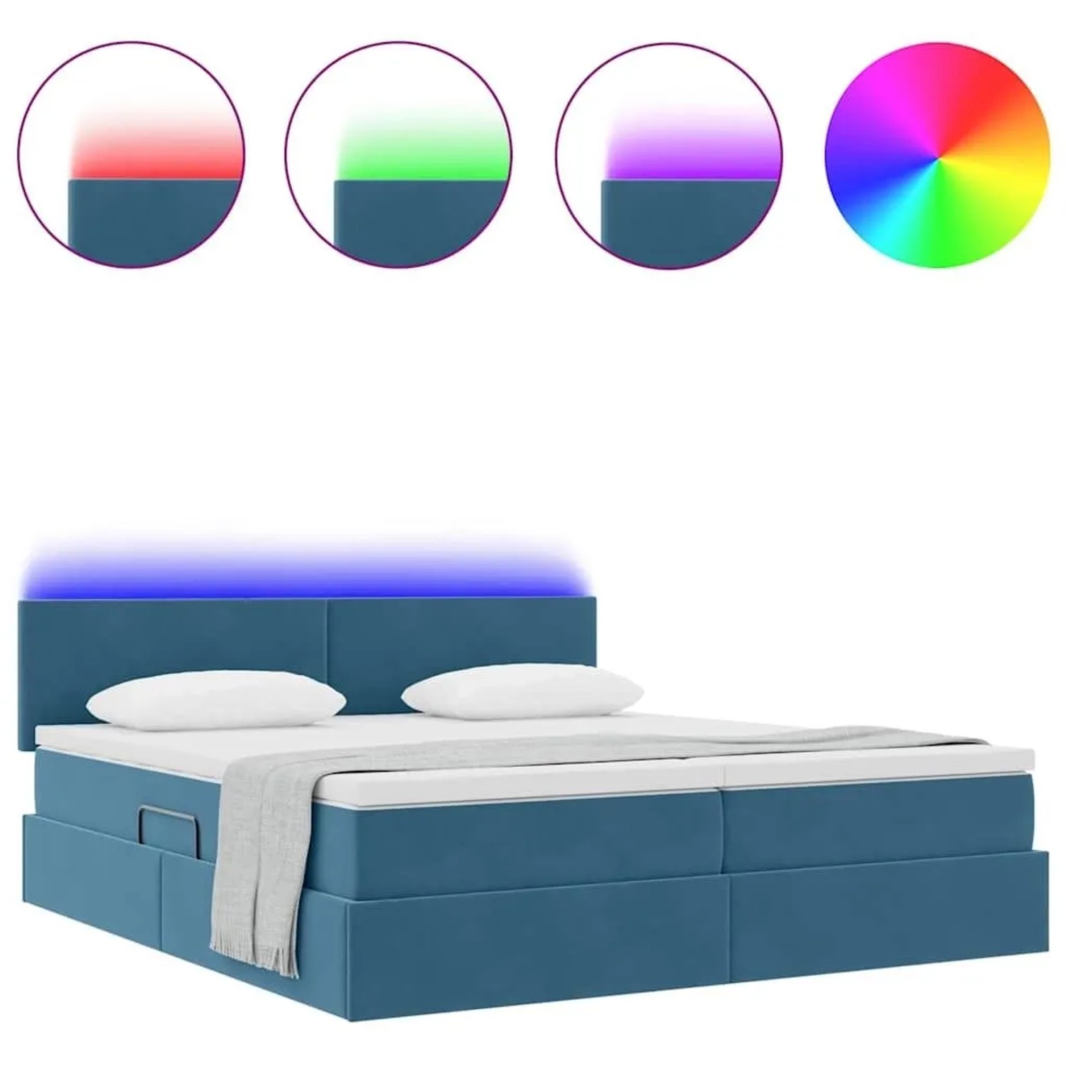 vidaXL Bett mit LED-Lichtleisten Dunkelblau 200 x 200 cm Samt 3371607_4