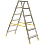 Doppelseitige Aluminium-Stufenstehleiter mit 6 Stufen, silber/gelb, max. 150 kg Tragkraft.