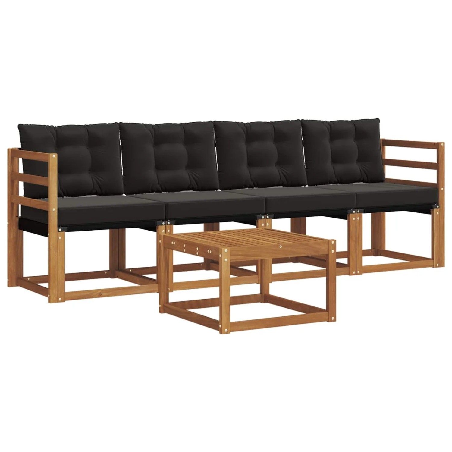 vidaXL Outdoor-Sofagarnitur mit Kissen 5-Tlg Natur und Schwarz 3368367