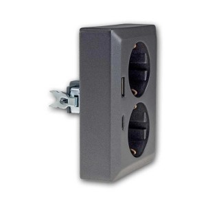 ChiliTec 2-fach Steckdose in Anthrazit mit USB-A und USB-C Anschluss für Unterputzdose.