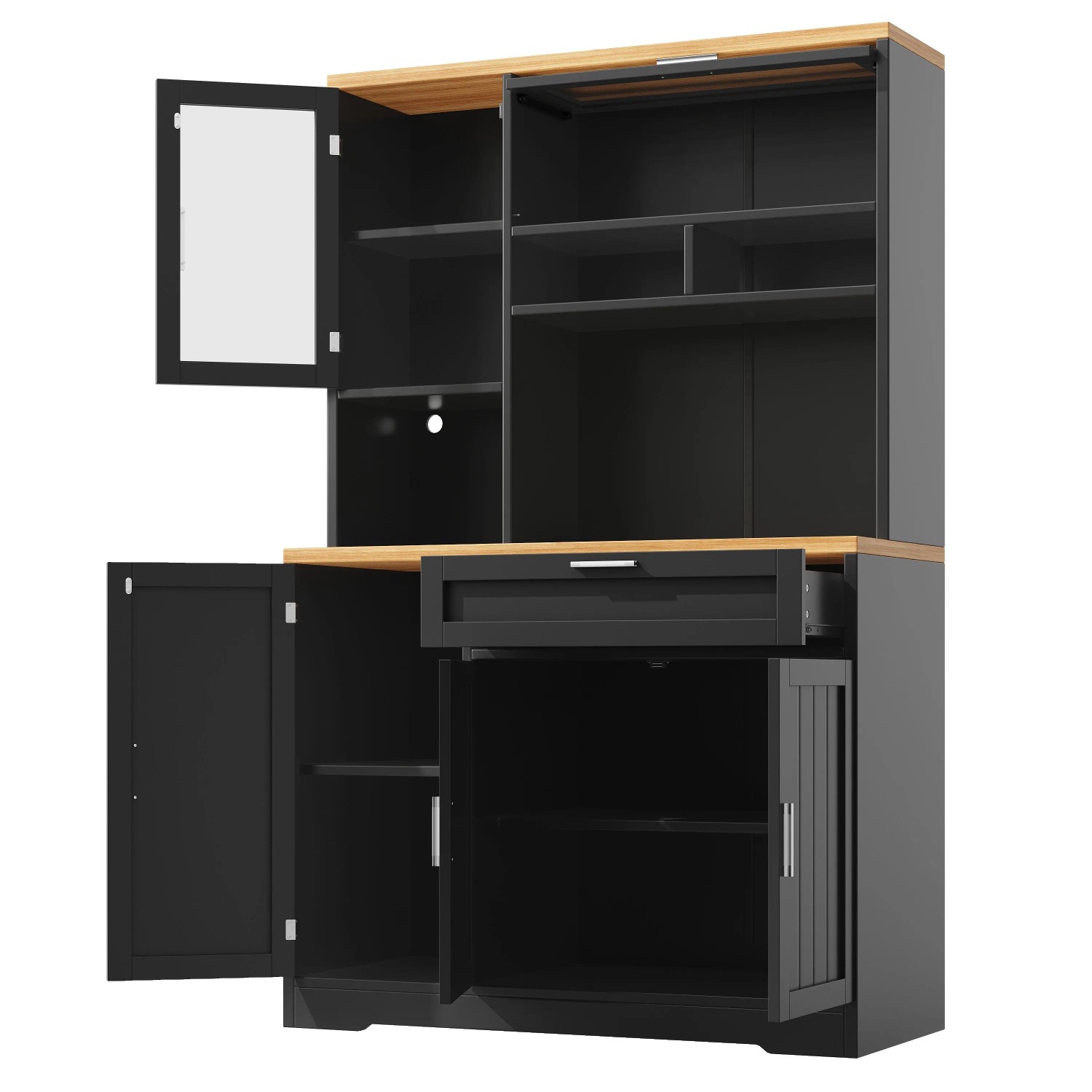 okwish Hochschrank mit LED-Beleuchtung Vitrine Küche 104 x 40 x 180 cm Schwarz
