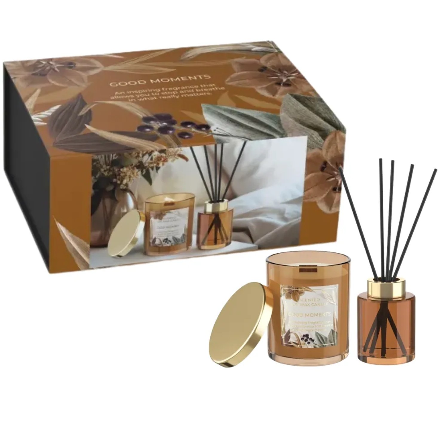 Dekohelden24 Hochwertiges Geschenk aus Duftkerze und Diffuser Geschenk für Frauen Mitarbeitergeschenkset L/B/H 23 x 17 x 10 cm