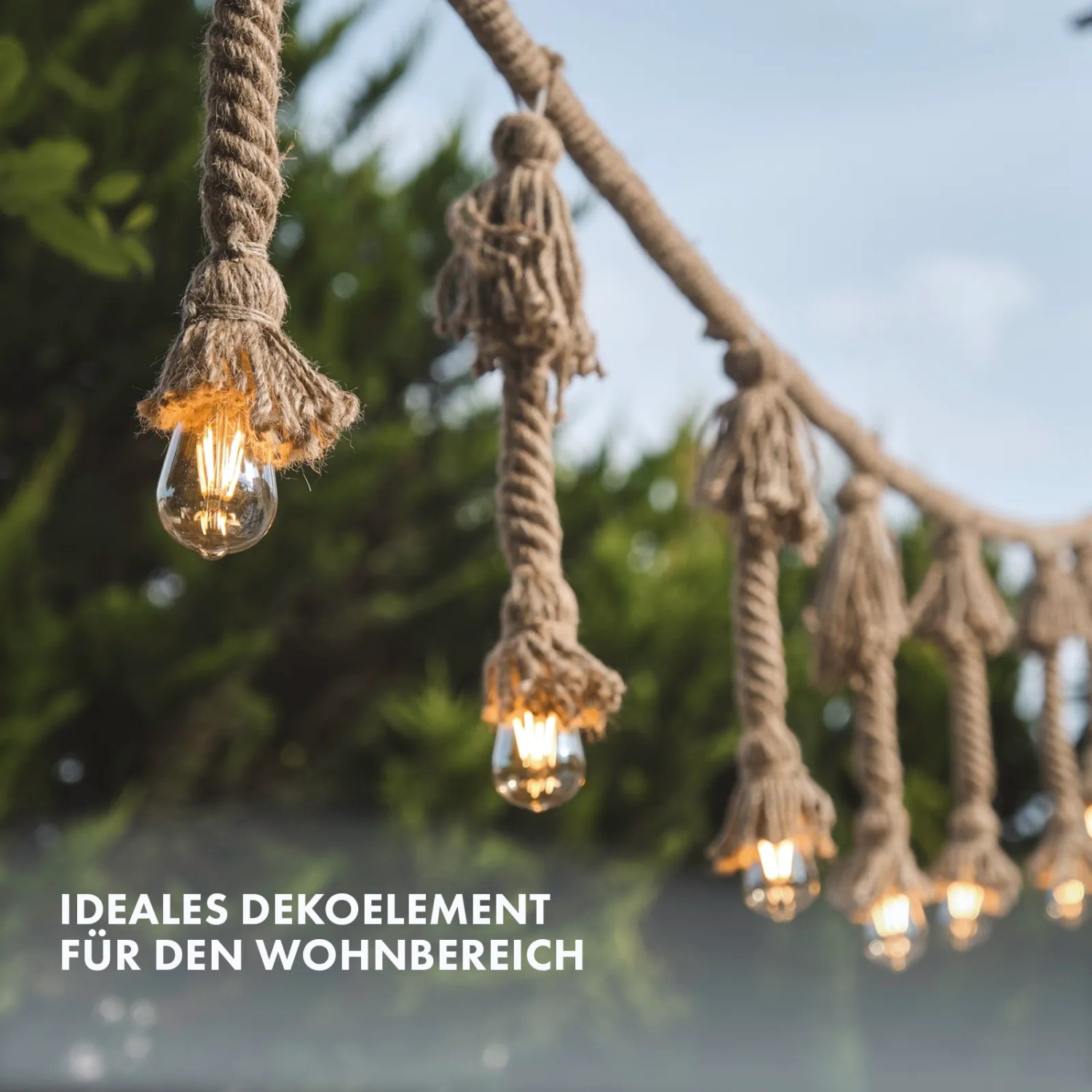 Karat Juteseil Lichterkette mit Glühbirnen, Seil Ø 6mm, Länge 5m, vielseitig einsetzbar.