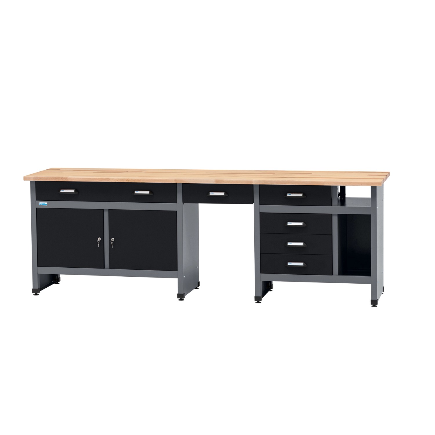Küpper Werkbank 6 Schubladen 2 Türen Sitzraum 84 x 240 x 60 cm Schwarz-Grau günstig online kaufen