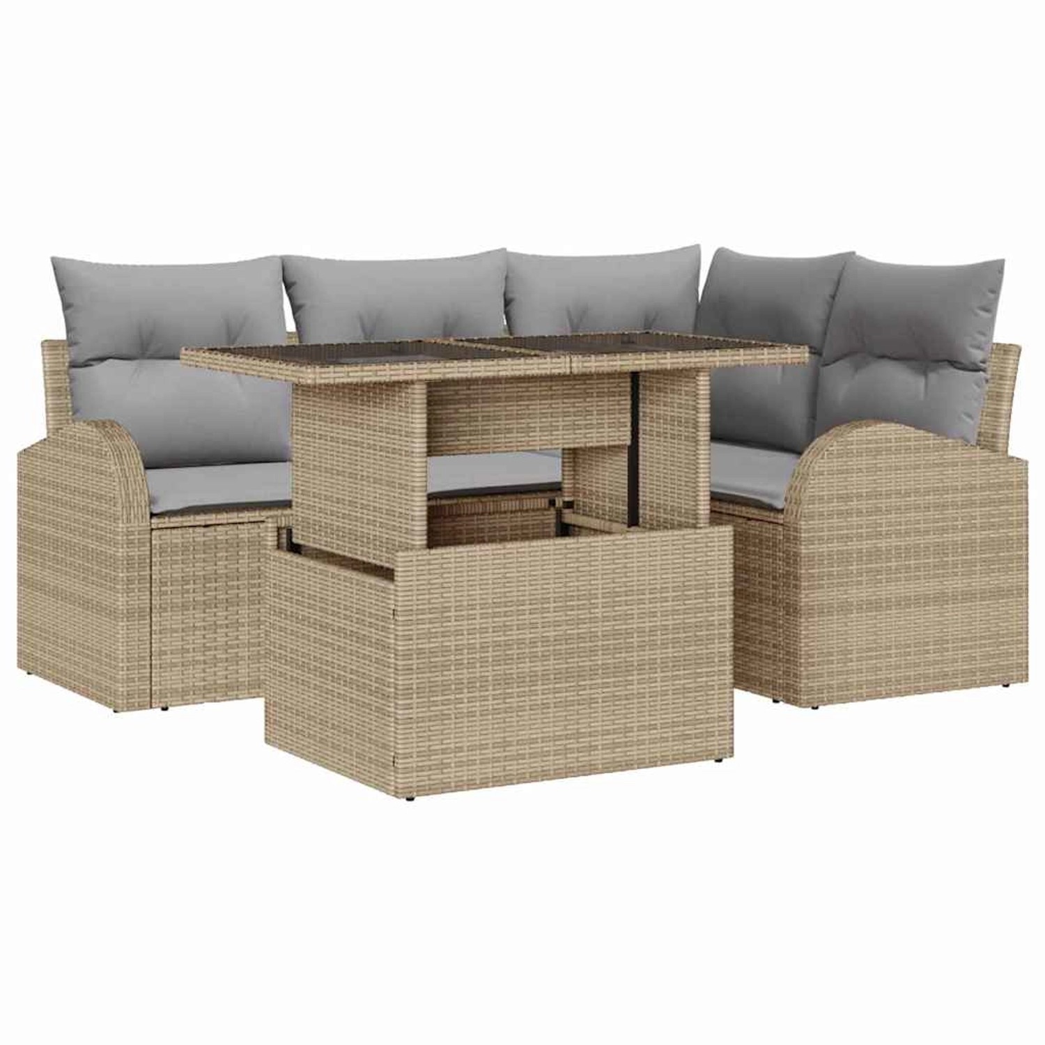vidaXL 5-Tlg Garten-Sofagarnitur mit Kissen Beige Poly Rattan 3348636 günstig online kaufen