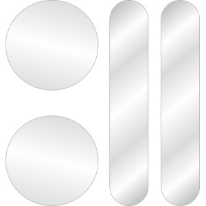 Aufkleber-Set: Runde und streifenförmige Holografie-Leucht-Reflektoren in Weiß, 10,5 cm.