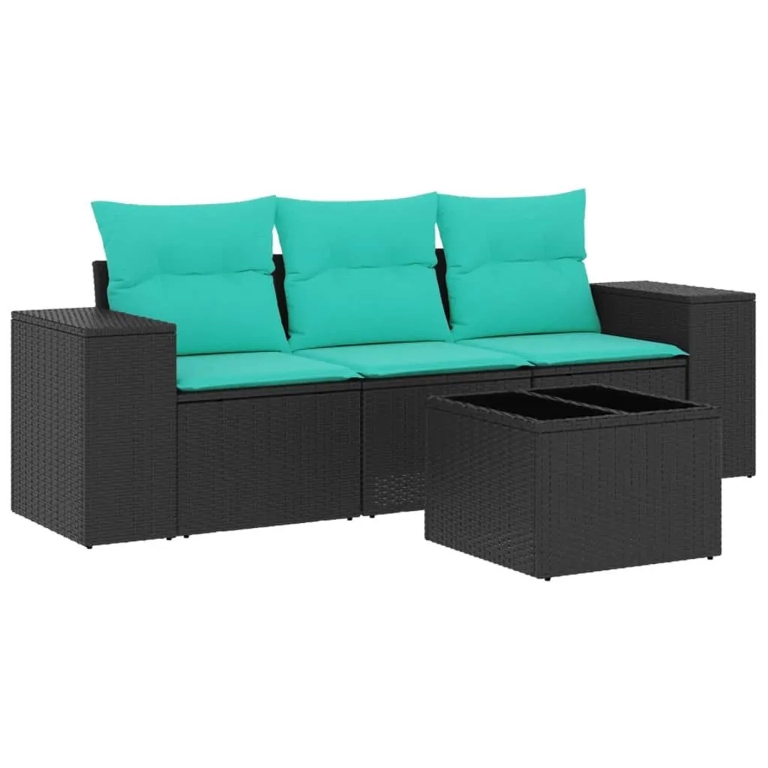 vidaXL 4-Tlg Gartensofa-Set mit Kissen Schwarzes Polyrattan 3222266 günstig online kaufen