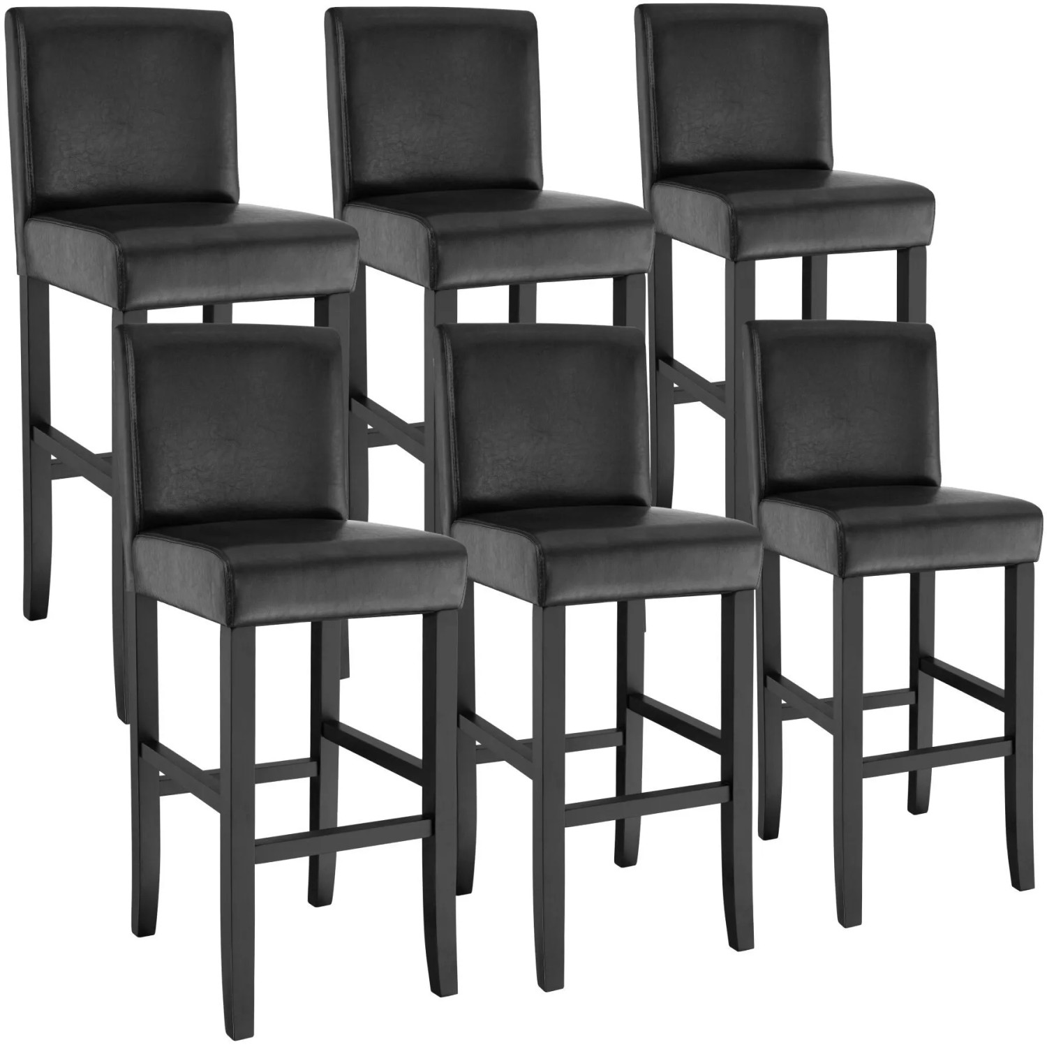 Tectake Barhocker  Gepolstert Mit Rückenlehne Bezug Aus Kunstleder 6Er Set 41 x 40 x 107 cm Schwarz