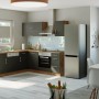 Moderne Held Möbel Küchenzeile Sorrento in Anthrazit-Wotaneiche Winkel mit E-Geräten.