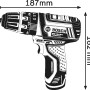 Bosch Professional GSB 12V-15 Akku-Schlagbohrschrauber, Abbildung mit Maßangaben.