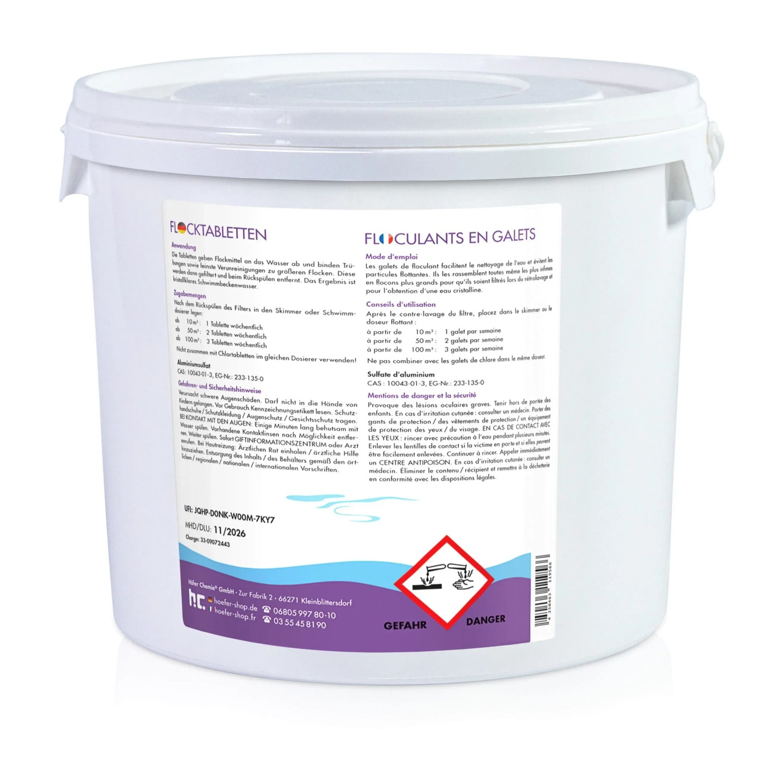 Eimer Bayzid Flocktabletten für Pools, 4 x 5kg. Flockungsmittel für klares Poolwasser.