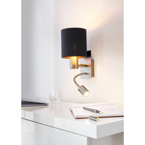 Moderne Wandleuchte Pasteri mit Leselicht, Nickel matt, Schwarz und Kupfer. Ideal als Wohnraumleuchte.