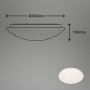 Skizze der Brilo LED-Deckenleuchte Barny S, dimmbar, weiß, mit Maßangaben und Produktabbildung.