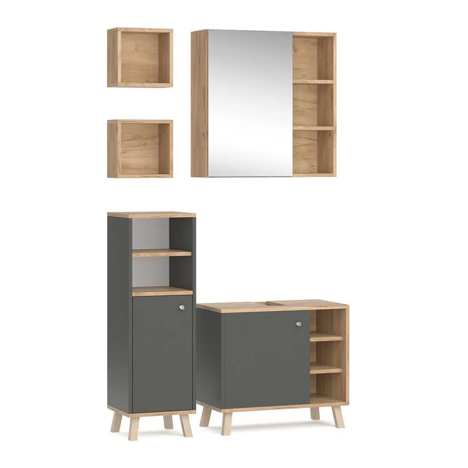 Vicco Badmöbel-Set Senyo Anthrazit 60 x 54 5-teilig