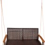Braune Garden Pleasure Hängebank Cuneo aus Rattan mit Holzarmlehnen und Seilaufhängung.